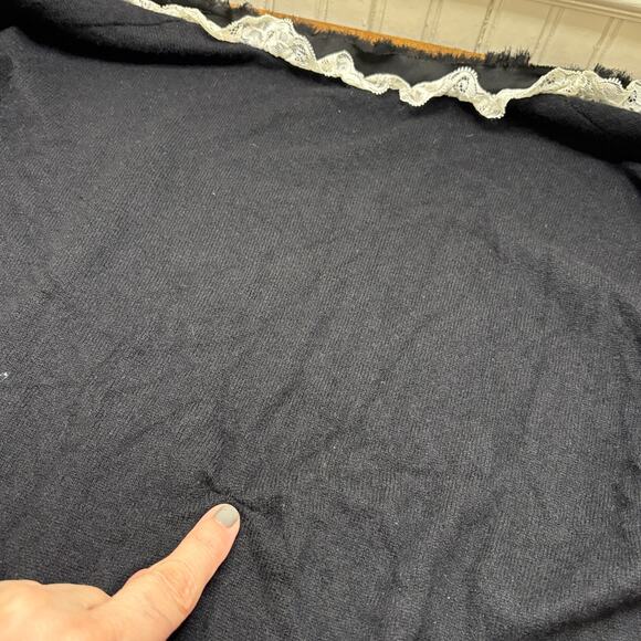 Peck & Peck Collection Size XL Cardigan Sweater Wool Cashmere Black Ruffle Lace - Picture 4 of 16